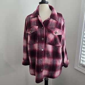 Time and Tru Pink Plaid Utility Jacket